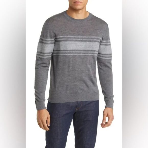 Z Robert Barakett Men’s Medium Long Sleeve Crewneck Sweater Wool Stripes - Picture 1 of 7